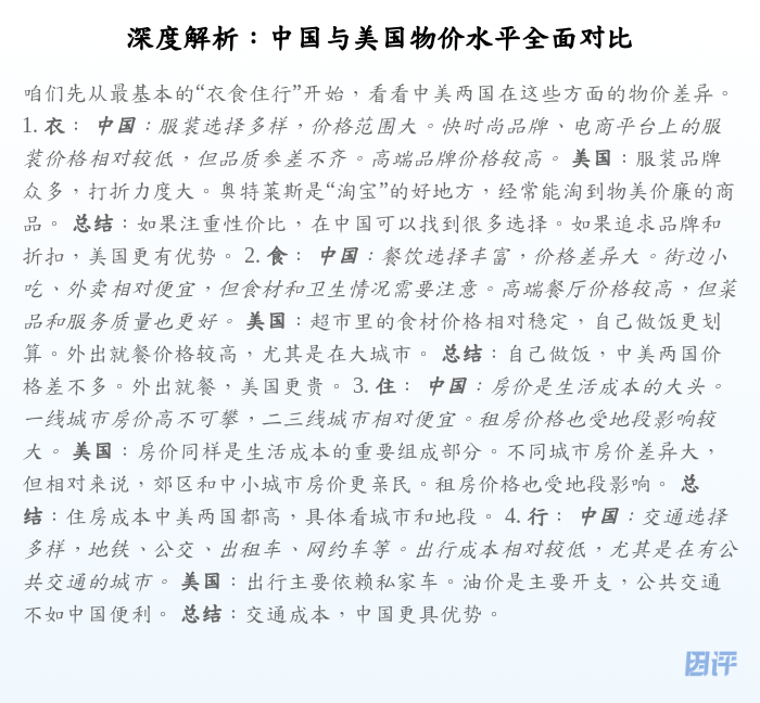 深度解析:中国与美国物价水平全面对比