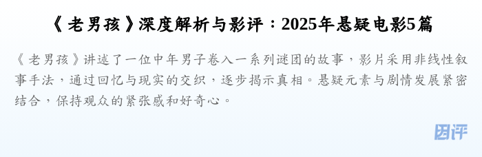 《老男孩》深度解析与影评:2025年悬疑电影5篇