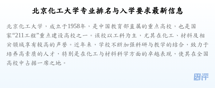 北京化工大学专业排名与入学要求最新信息