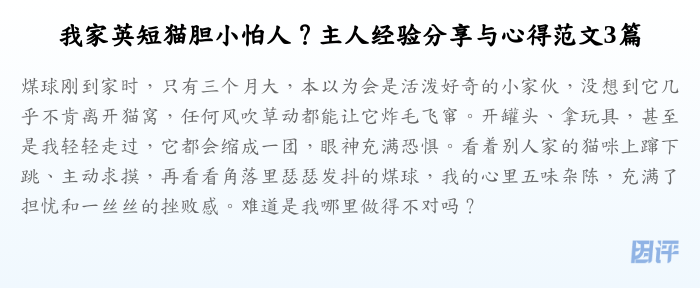 我家英短猫胆小怕人?主人经验分享与心得范文3篇