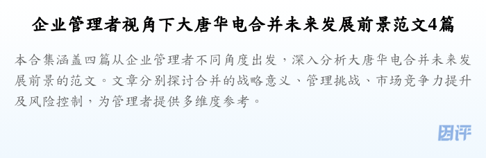 企业管理者视角下大唐华电合并未来发展前景范文4篇