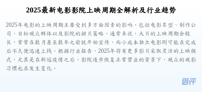 2025最新电影影院上映周期全解析及行业趋势