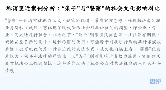 称谓变迁案例分析:“条子”与“警察”的社会文化影响对比