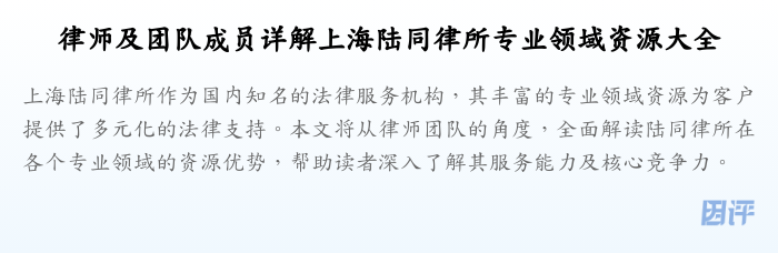 律师及团队成员详解上海陆同律所专业领域资源大全