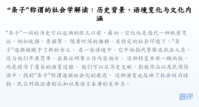 “条子”称谓的社会学解读:历史背景、语境变化与文化内涵