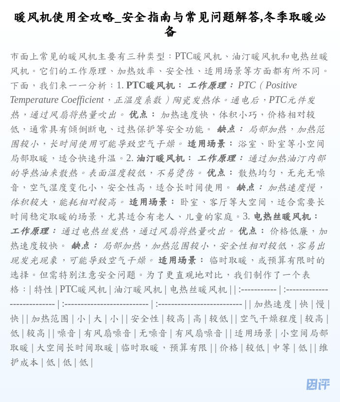 暖风机使用全攻略_安全指南与常见问题解答,冬季取暖必备