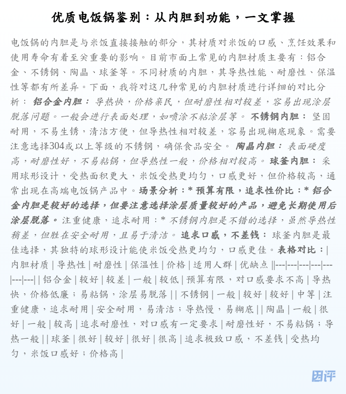 优质电饭锅鉴别:从内胆到功能,一文掌握