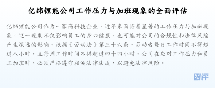 亿纬锂能公司工作压力与加班现象的全面评估