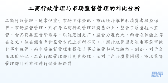 工商行政管理与市场监督管理的对比分析