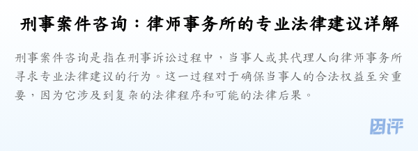 刑事案件咨询:律师事务所的专业法律建议详解