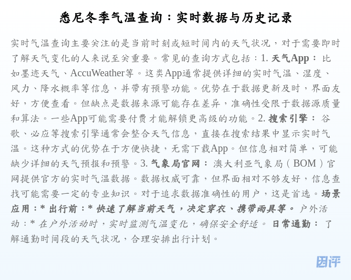 悉尼冬季气温查询:实时数据与历史记录