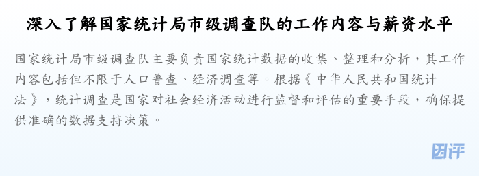 深入了解国家统计局市级调查队的工作内容与薪资水平