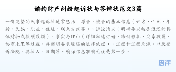 婚约财产纠纷起诉状与答辩状范文3篇