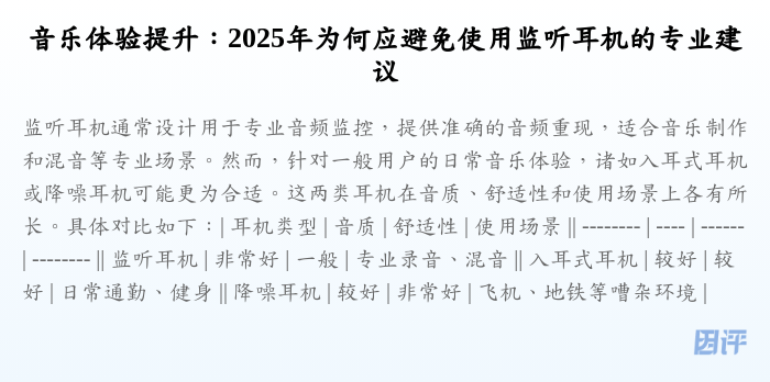 音乐体验提升:2025年为何应避免使用监听耳机的专业建议
