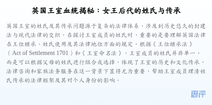 英国王室血统揭秘:女王后代的姓氏与传承