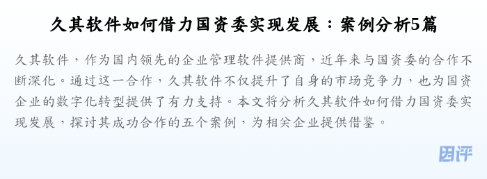 久其软件如何借力国资委实现发展:案例分析5篇