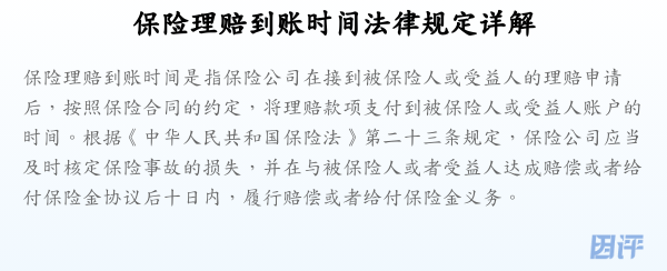 保险理赔到账时间法律规定详解