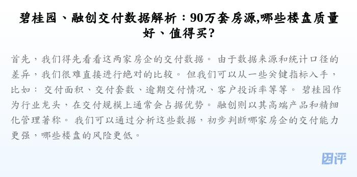 碧桂园、融创交付数据解析:90万套房源,哪些楼盘质量好、值得买?
