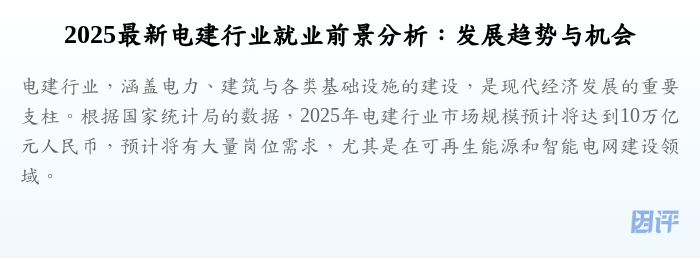 2025最新电建行业就业前景分析:发展趋势与机会