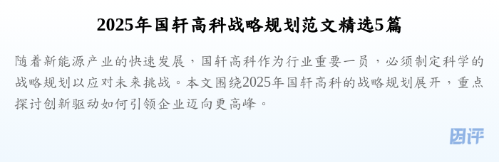 2025年国轩高科战略规划范文精选5篇