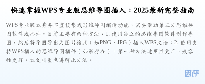 快速掌握WPS专业版思维导图插入:2025最新完整指南