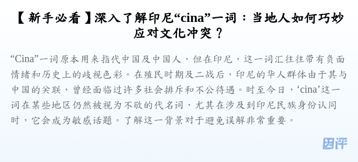 【新手必看】深入了解印尼“cina”一词:当地人如何巧妙应对文化冲突?