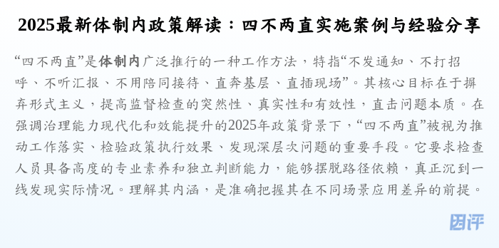 2025最新体制内政策解读:四不两直实施案例与经验分享