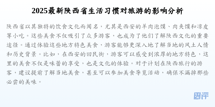 2025最新陕西省生活习惯对旅游的影响分析