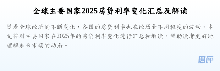 全球主要国家2025房贷利率变化汇总及解读