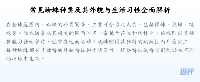 常见蜘蛛种类及其外貌与生活习性全面解析