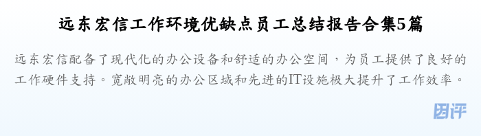 远东宏信工作环境优缺点员工总结报告合集5篇