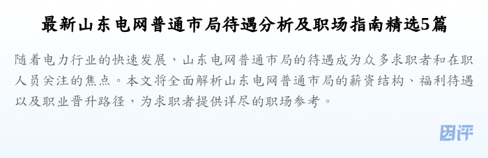 最新山东电网普通市局待遇分析及职场指南精选5篇