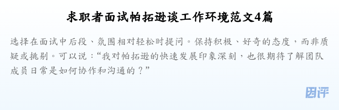 求职者面试帕拓逊谈工作环境范文4篇