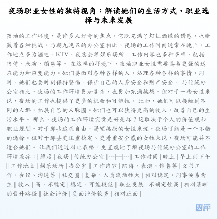 夜场职业女性的独特视角:解读她们的生活方式,职业选择与未来发展