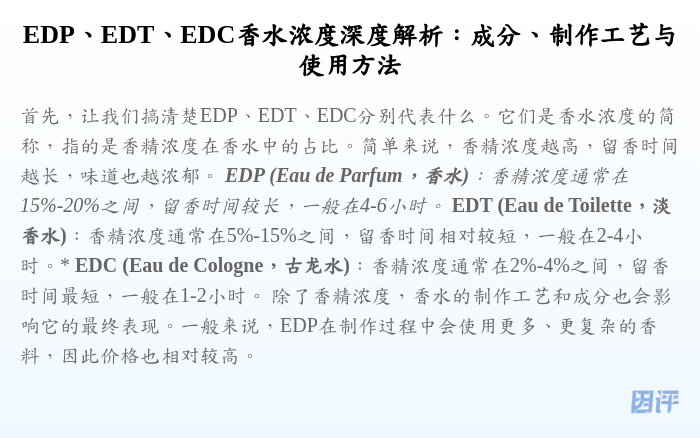 EDP、EDT、EDC香水浓度深度解析:成分、制作工艺与使用方法