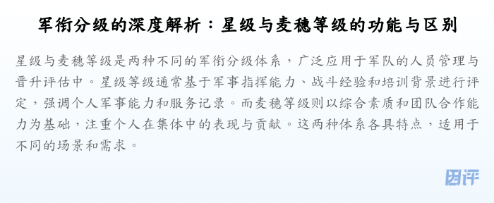 军衔分级的深度解析:星级与麦穗等级的功能与区别