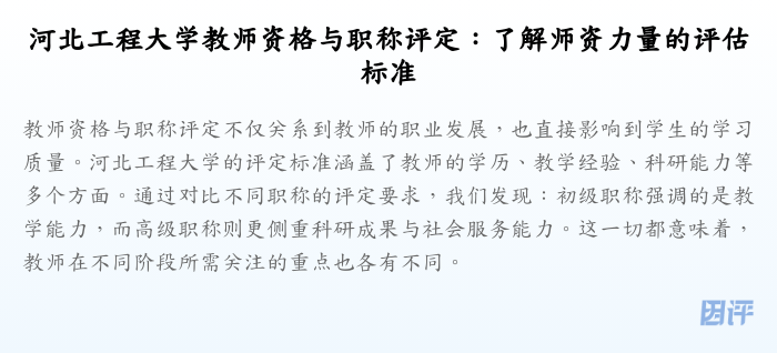 河北工程大学教师资格与职称评定:了解师资力量的评估标准
