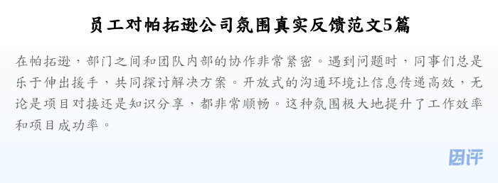 员工对帕拓逊公司氛围真实反馈范文5篇