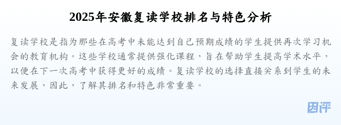 2025年安徽复读学校排名与特色分析