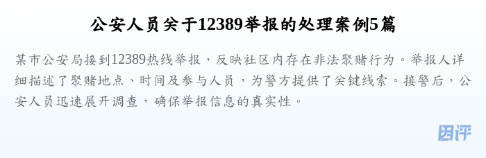 公安人员关于12389举报的处理案例5篇
