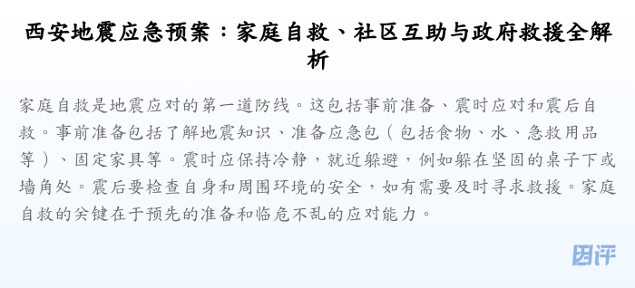 西安地震应急预案:家庭自救、社区互助与政府救援全解析