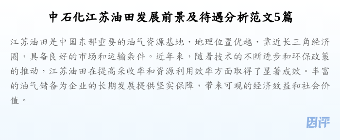 中石化江苏油田发展前景及待遇分析范文5篇