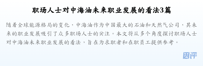 职场人士对中海油未来职业发展的看法3篇