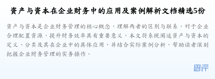 资产与资本在企业财务中的应用及案例解析文档精选5份