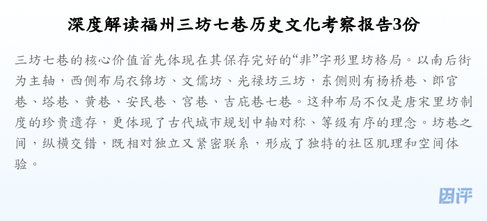 深度解读福州三坊七巷历史文化考察报告3份