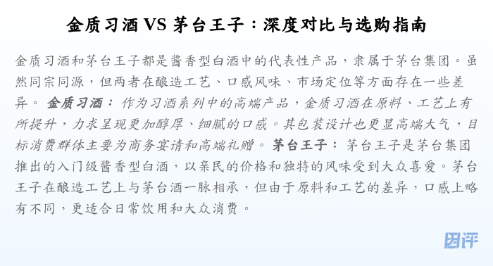金质习酒 VS 茅台王子:深度对比与选购指南