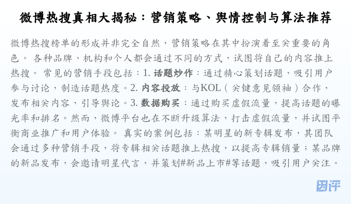 微博热搜真相大揭秘:营销策略、舆情控制与算法推荐