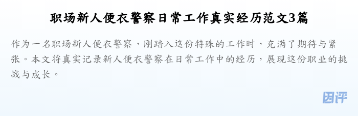 职场新人便衣警察日常工作真实经历范文3篇