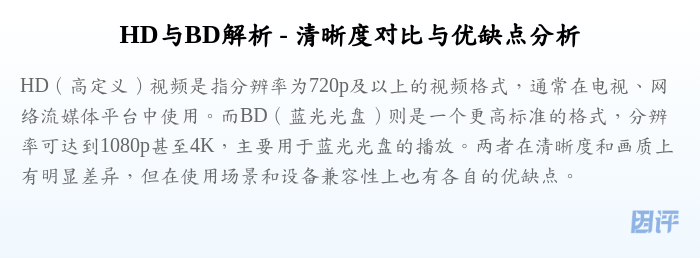 HD与BD解析 - 清晰度对比与优缺点分析