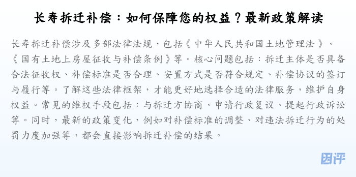 长寿拆迁补偿:如何保障您的权益?最新政策解读